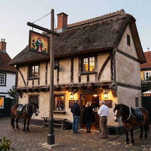 Medieval Tavern Exterior on Cobblestone Street