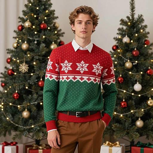 Young Man in Festive Christmas Sweater