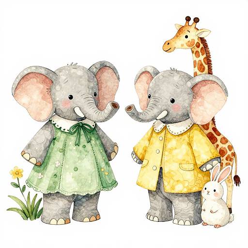 Vintage Watercolor Elephant Paper Dolls