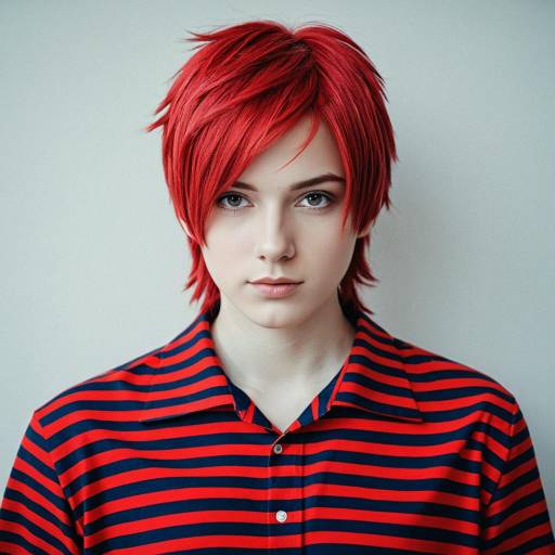 Young woman with vibrant red hair in striped shirt