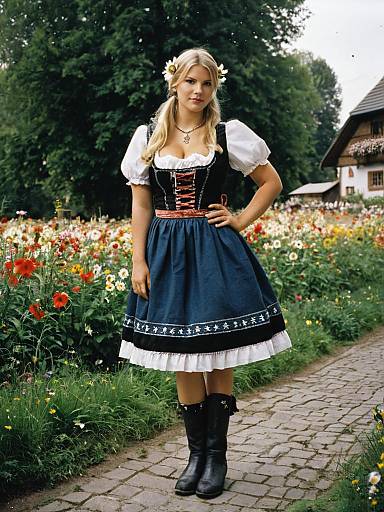 Blonde Woman in Traditional German Dirndl Dress