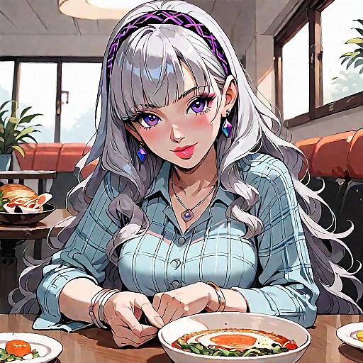 Grey-Haired Pinup at Ramen Shop