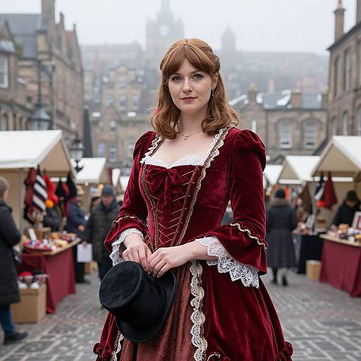 Victorian British Woman in Foggy Market