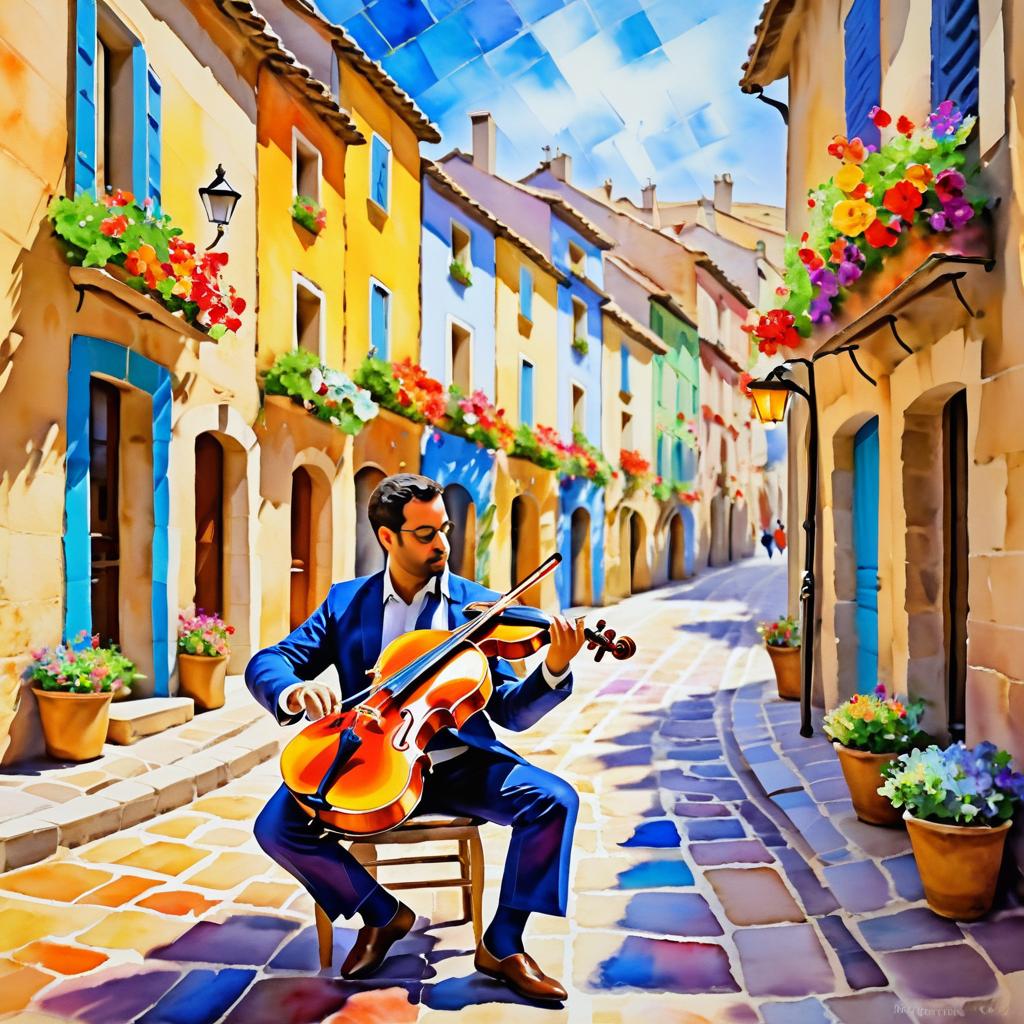 Lively Village Musician in Impressionist Style