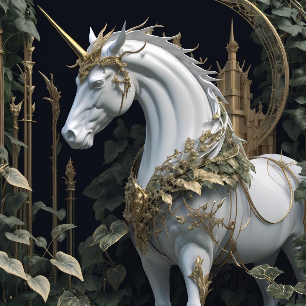 Surreal Abyssal Unicorn in Enchanted Ivy