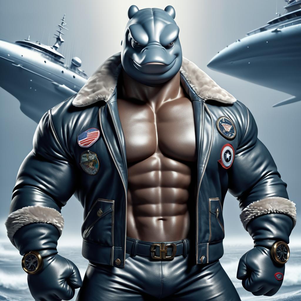 Muscular Whale in Aviator Jacket Art