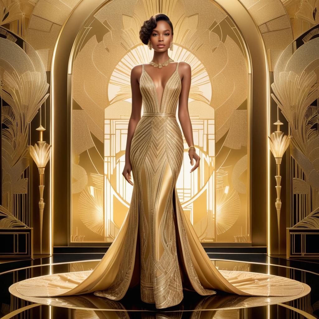 Elegant Art Deco Lady in Gold Gown