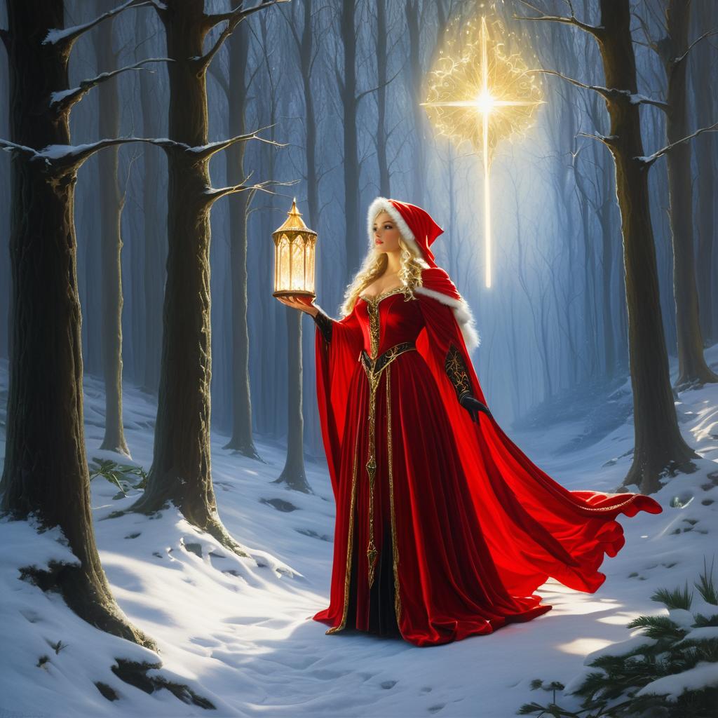 Sorceress Santa in a Snowy Forest