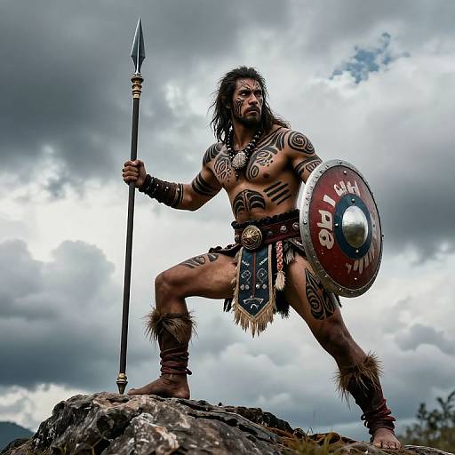 Epic Tribal Warrior on Rocky Hill