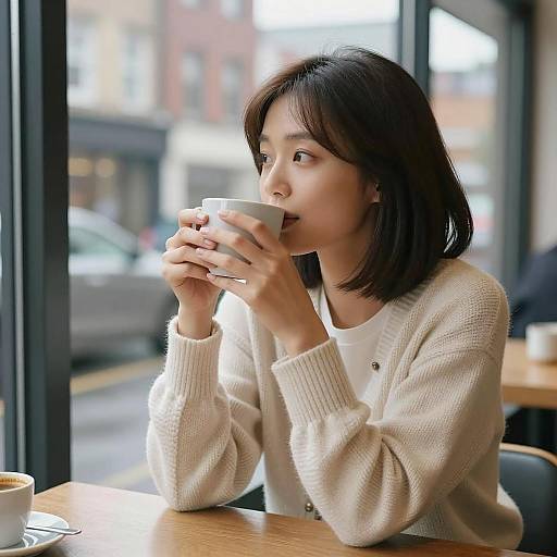 Cozy Café Portrait on a Rainy Day