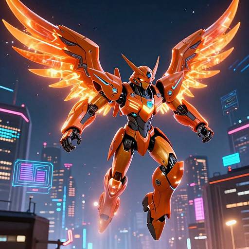 Wargreymon Soaring Cyberpunk Skyline