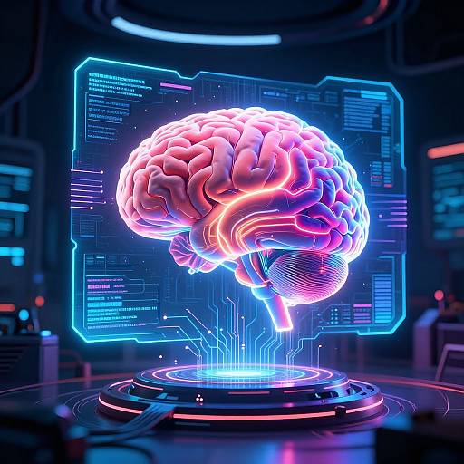 Futuristic AI Brain Creating Digital Art