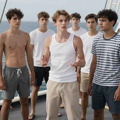Young Men Enjoying Life on Ship Deck