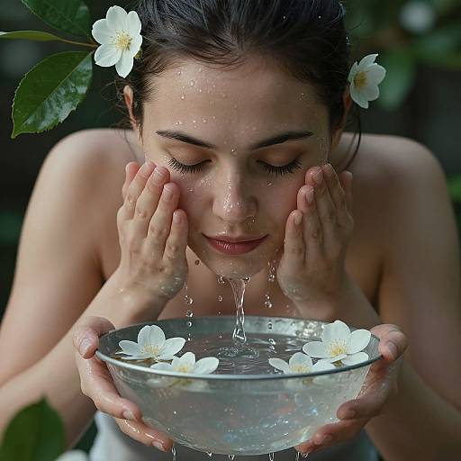 Photorealistic Woman Washing Face Serenity