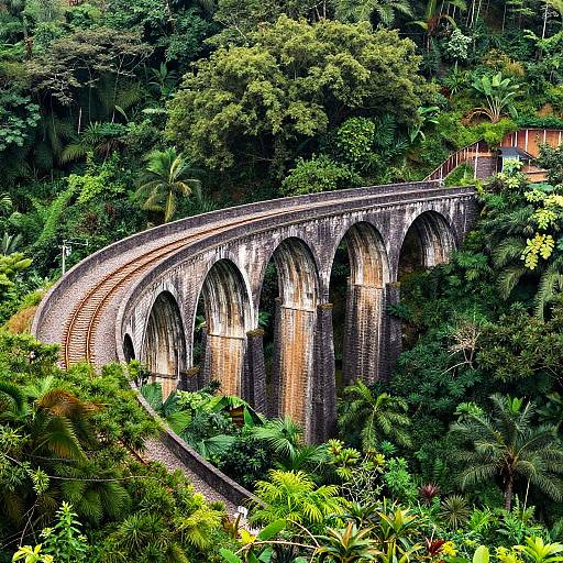 Vibrant Stone Arch Bridge in Forest
