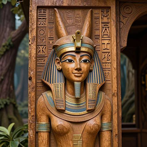 Intricate Egyptian Queen Wood Carving