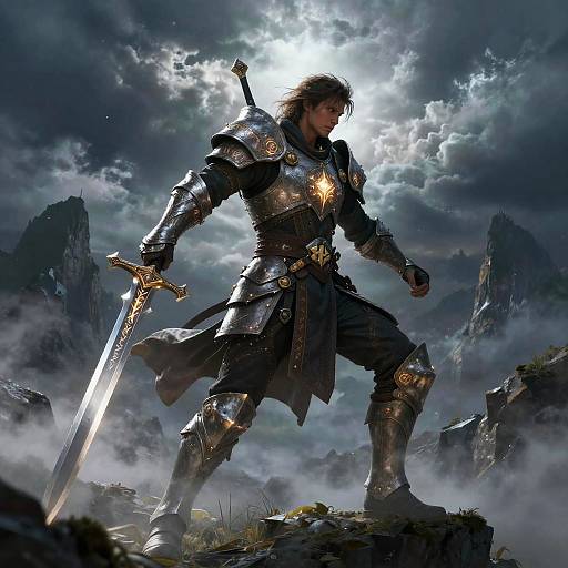 Epic Fantasy Warrior on Misty Mountain