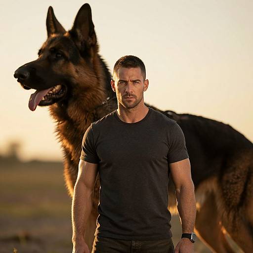 Confident Man with Loyal German Shepherd