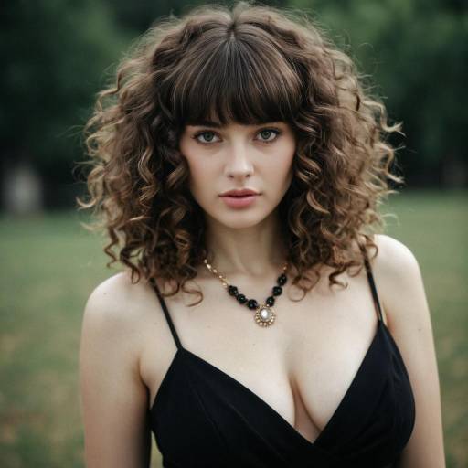 Woman with Curly Hair and Black Dress Outdoors