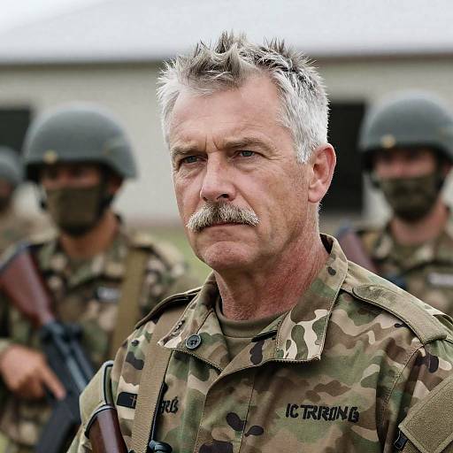 Serious Veteran in Camouflage Uniform