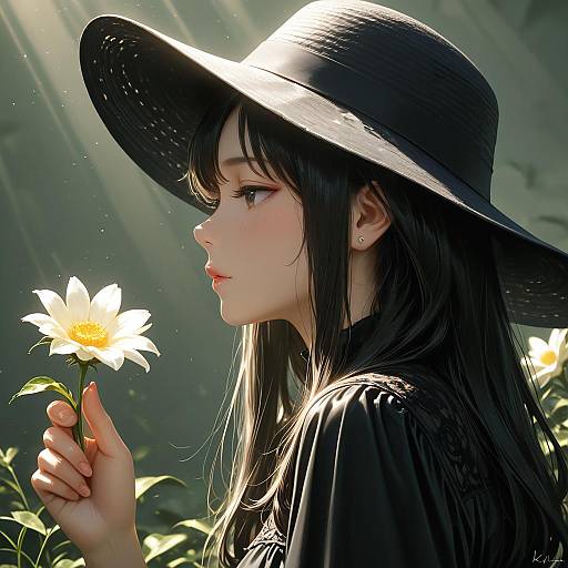 Sunlit Portrait of a Girl in Hat