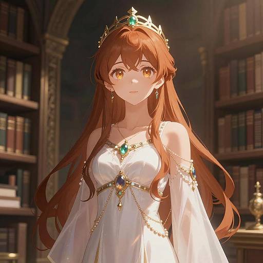 Celestial Anime Girl in Ancient Library