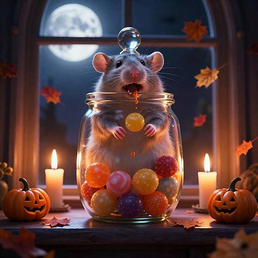 Moonlit Candy-Corn Rat in Dreamscape