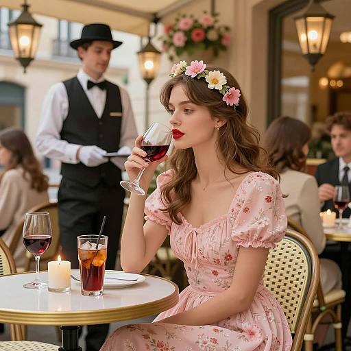 Charming Café Scene with Thoughtful Woman