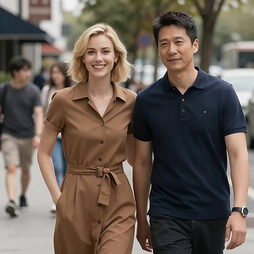 Casual Urban Couple Portrait in Brown Dress