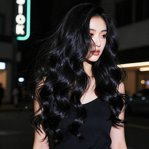 Elegant Wavy Hair in Neon Night