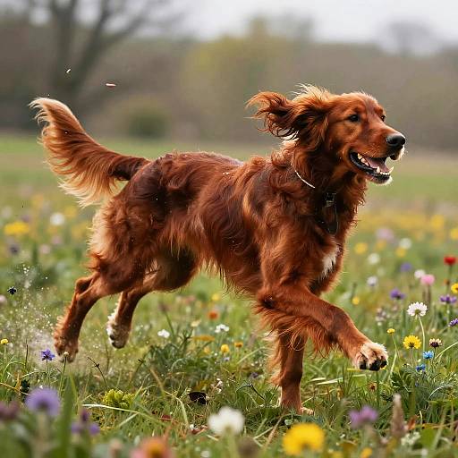 Graceful Irish Setter Leaping in Field