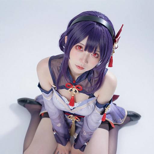 Shy Cosplay Girl with Purple Hair