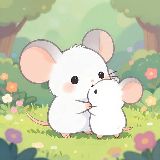 Cute Baby Mice in Enchanted Garden
