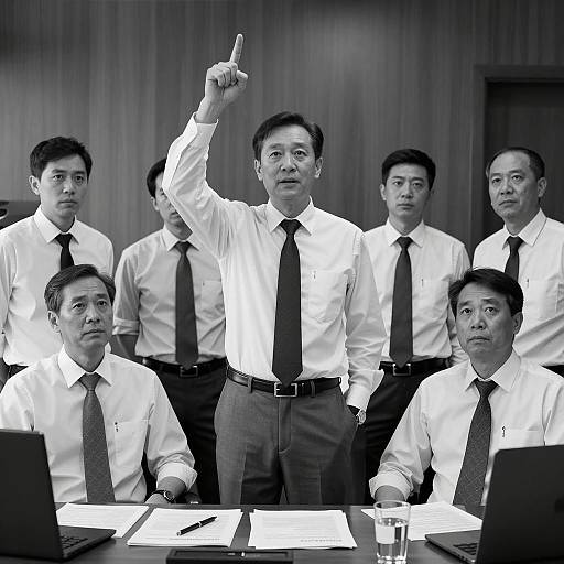 Business Meeting with Raised Hand in Office