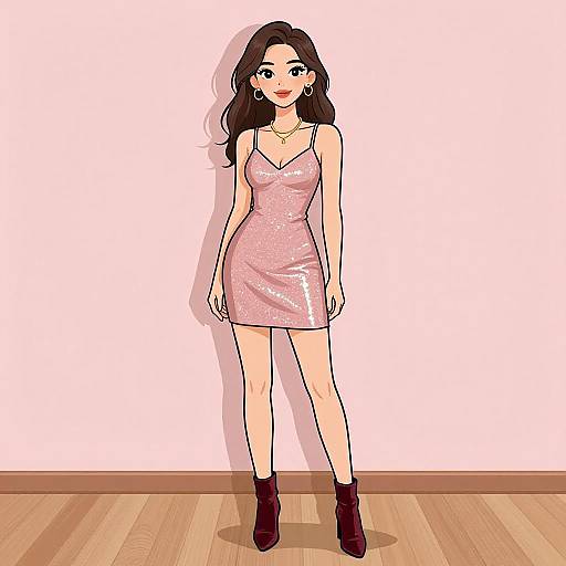 Smiling Woman in Iridescent Pink Dress