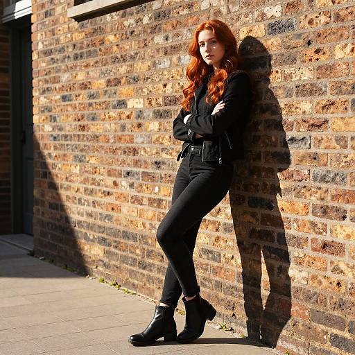 Young Woman Leaning on Brick Wall