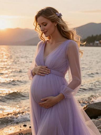 Lavender Tulle Maternity Golden-Hour Portrait