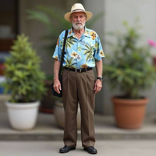 Elderly Man in Hawaiian Shirt Outdoors