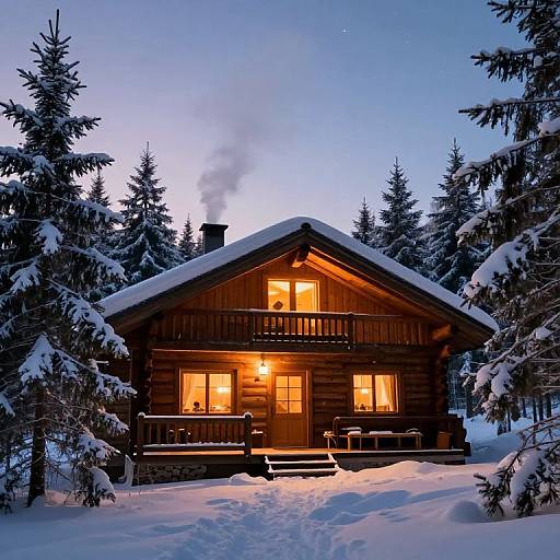 Cozy Winter Cabin in Snowy Forest