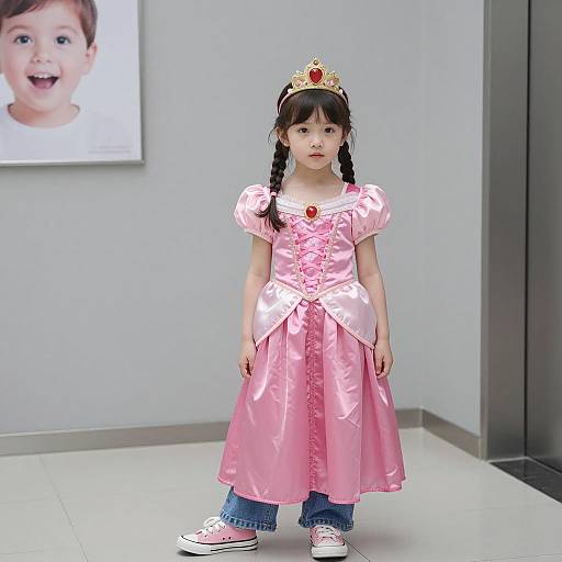 Young Girl in Pink Princess Costume and Jeans