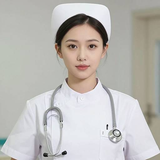 Female Nurse in Classic White Uniform