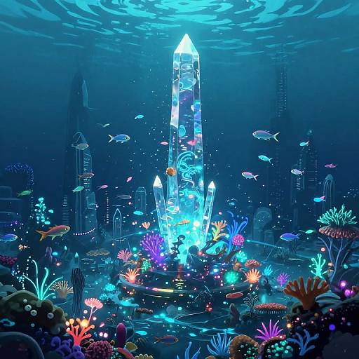 Surreal Bioluminescent Underwater Cityscape