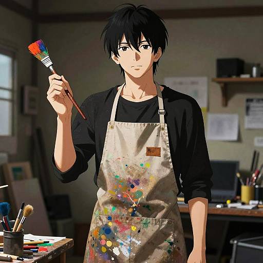 Visionary Artist in Chaotic Studio