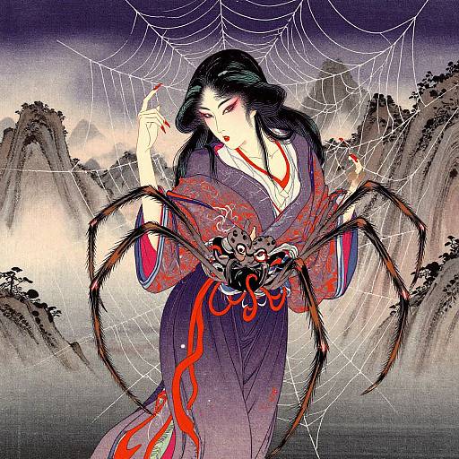 Jorogumo Spirit in Ukiyo-e Style