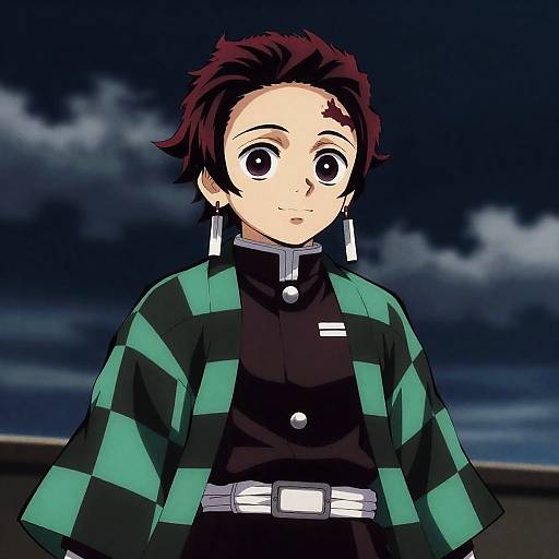 Anime Character in Demon Slayer Uniform at Night