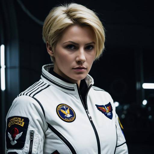 Woman in White Flight Suit with Patches
