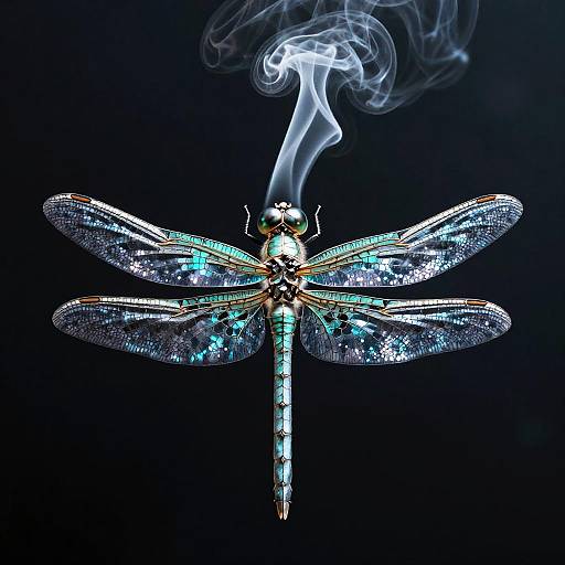 Celestial Smoke Dragonfly in Aqua and Silver