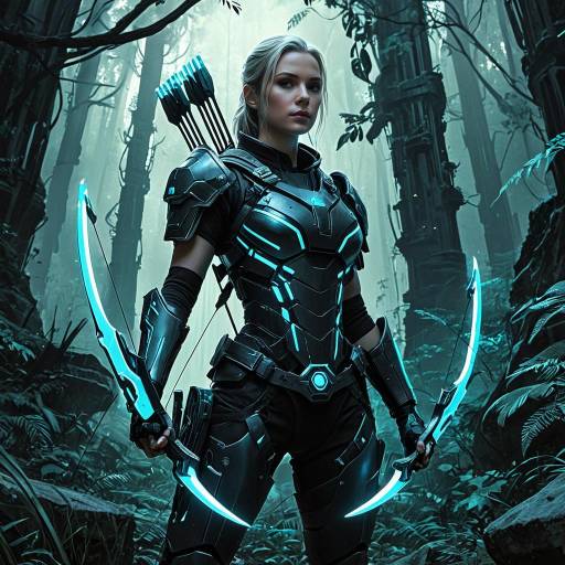 Cybernetic Archer in Bioluminescent Armor