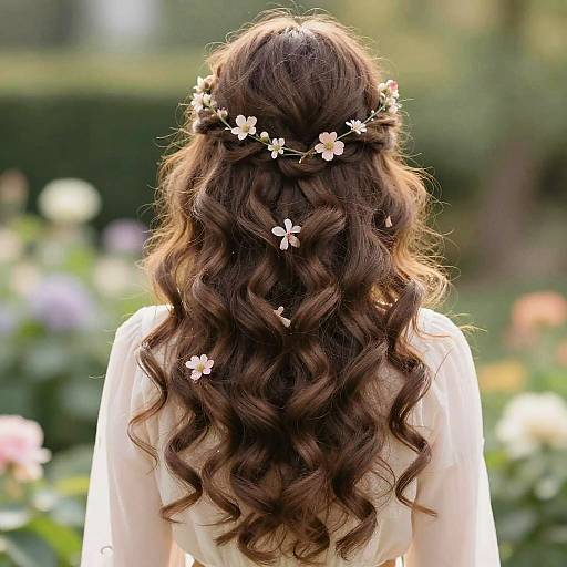 Romantic Long Curls with Floral Accessories