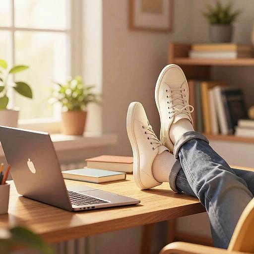 Cozy Home Workspace with Feet Up